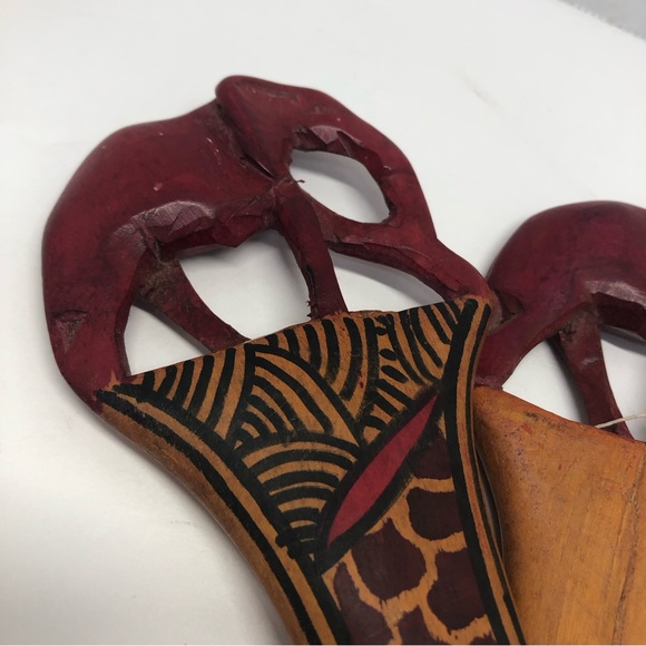 VTG African Hand Carved Wooden Elephant Trunk Down Salad Fork And Spoon - Picture 12 of 14